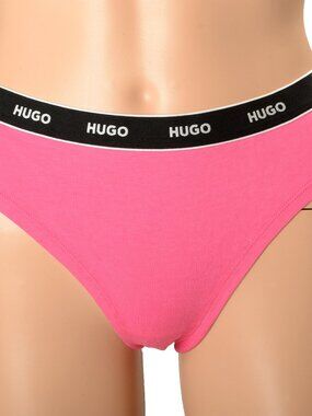 Hugo Boss Women's "Thong Stripe" Pink Logo Stripe Thong Panties US XL IT 46